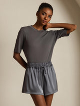 [Grijs] SilkSilky-NL Half Sleeve Crew Hals Dames T-Shirt 001