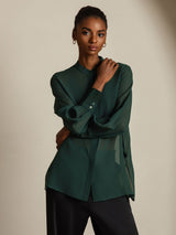 [Donkergroen] SilkSilky-NL Zijde Womens Shirt 003