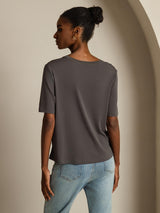 [Grijs] SilkSilky-NL Korte Mouw V Hals Dames T-Shirt 002