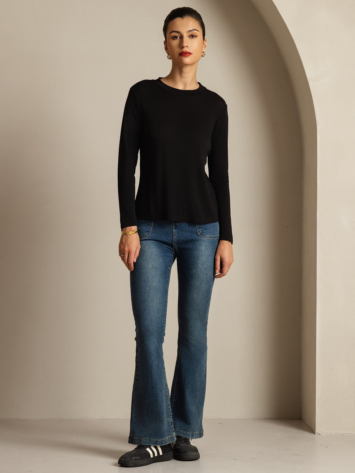 [Zwart] SilkSilky-NL Zijde Womens T-Shirt 008