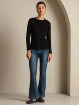 [Zwart] SilkSilky-NL Lange Mouw Crew Hals Dames T-Shirt 008