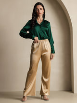 [Donkergroen] SilkSilky-NL 19Momme Lange Mouw Reverskraag Dames Blouse 009