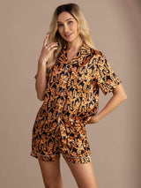 [Zwarte Tijger] SilkSilky-NL Short Sleeve Lapel Collar Dames Pyjama Set 004