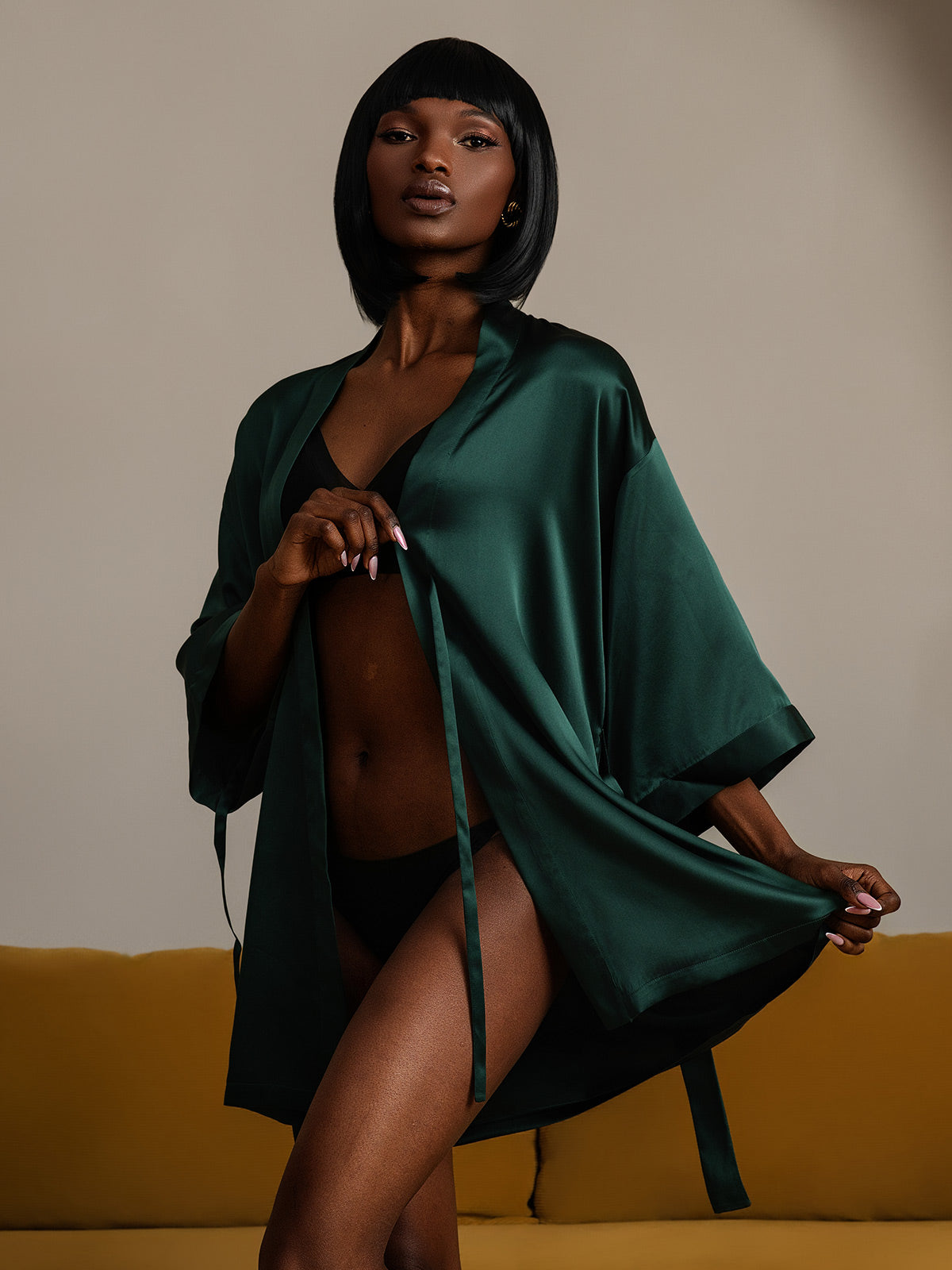 [Donkergroen] SilkSilky-NL Womens Robe 001