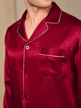 [Wijn] SilkSilky-NL Pure Silk Lange Mouw Revers Heren Pyjama Set 009
