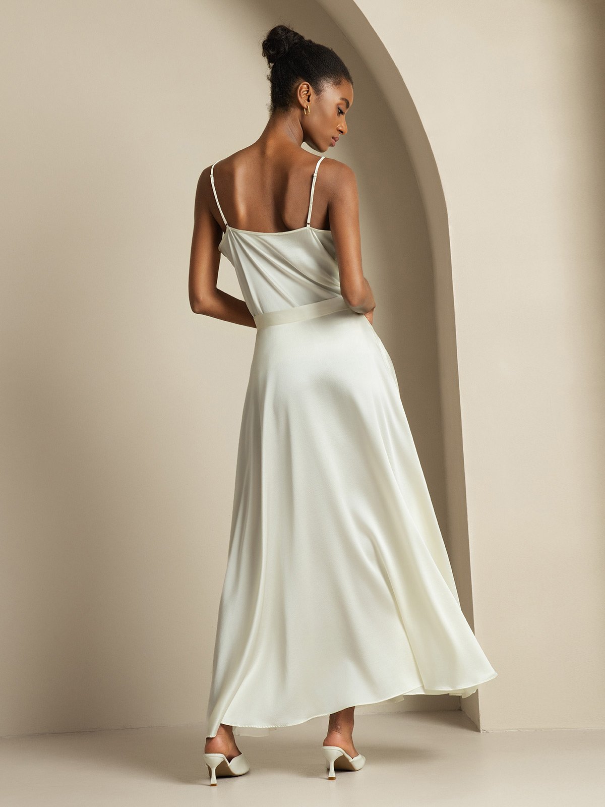 [Wit] SilkSilky-NL 19Momme Spaghetti Bandjes Waterval Hals Women''s Outfit Sets 002