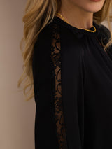 [Zwart] SilkSilky-NL Long Sleeve Keyhole Neck Blouse 006