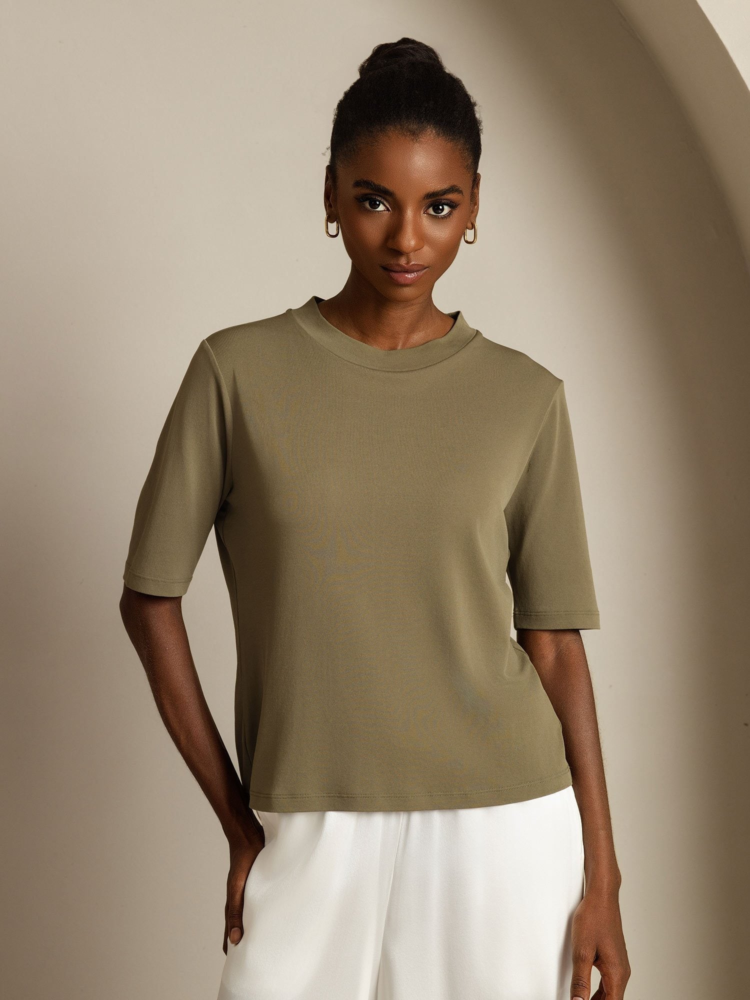 [Gebrande Olijf] SilkSilky-NL Zijde Ronde Hals Dames T-Shirt 001