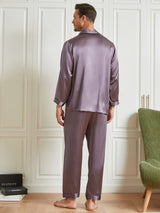[Paars Grijs] SilkSilky-NL Lange Mouw Notchkraag Heren Pyjama Set 002