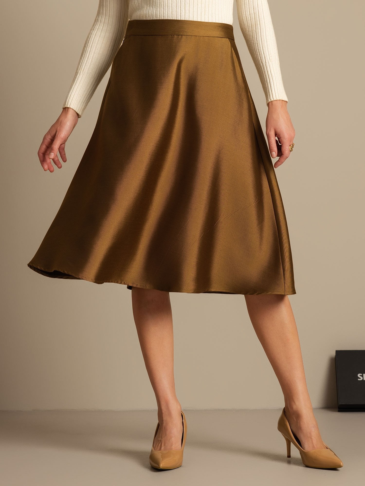 [Brons] SilkSilky-NL 32Momme Silk-Wool Blend Skirt 003,
