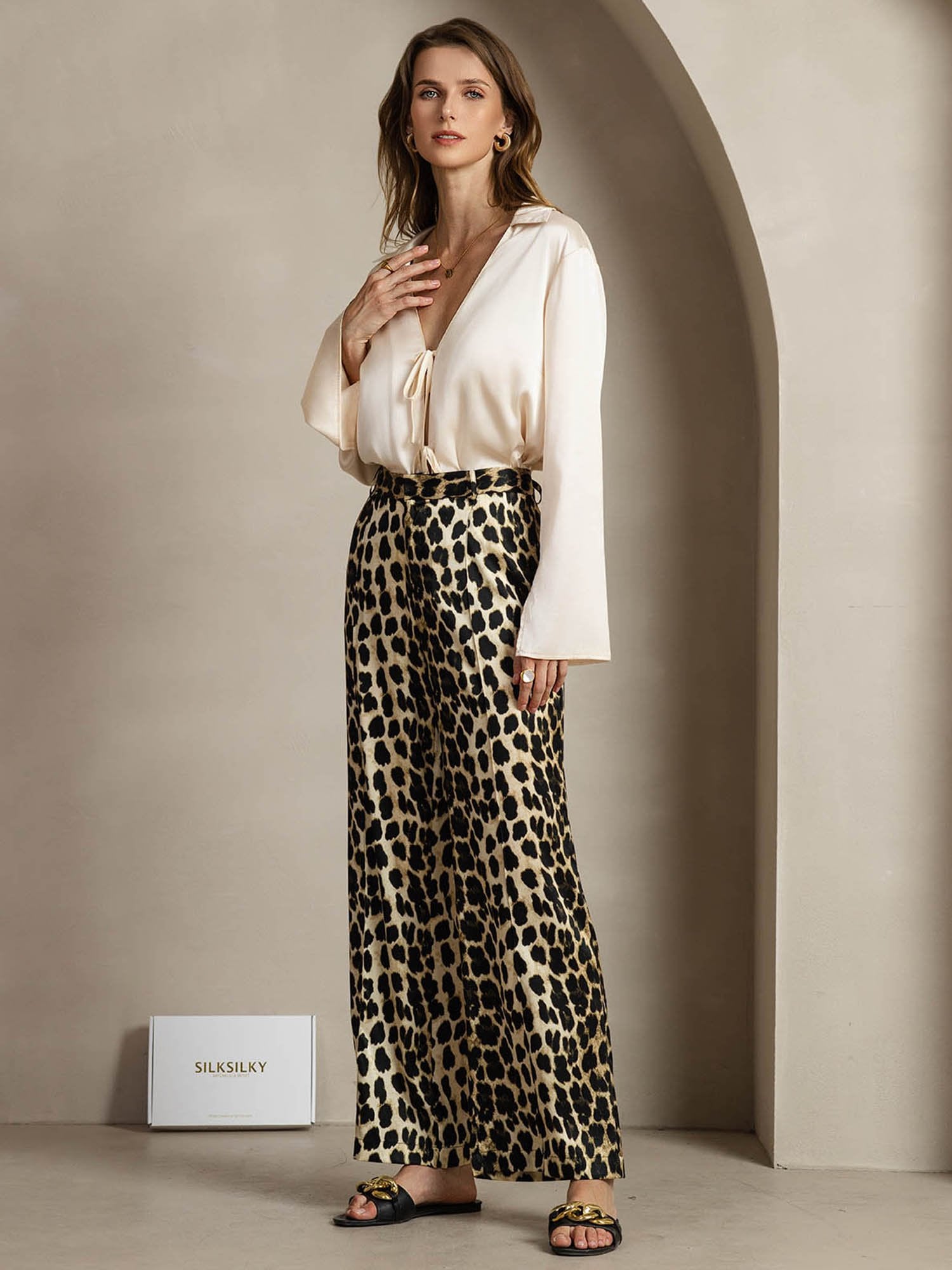[Leopard] SilkSilky-NL 19Momme Zijde Womens Pants 007