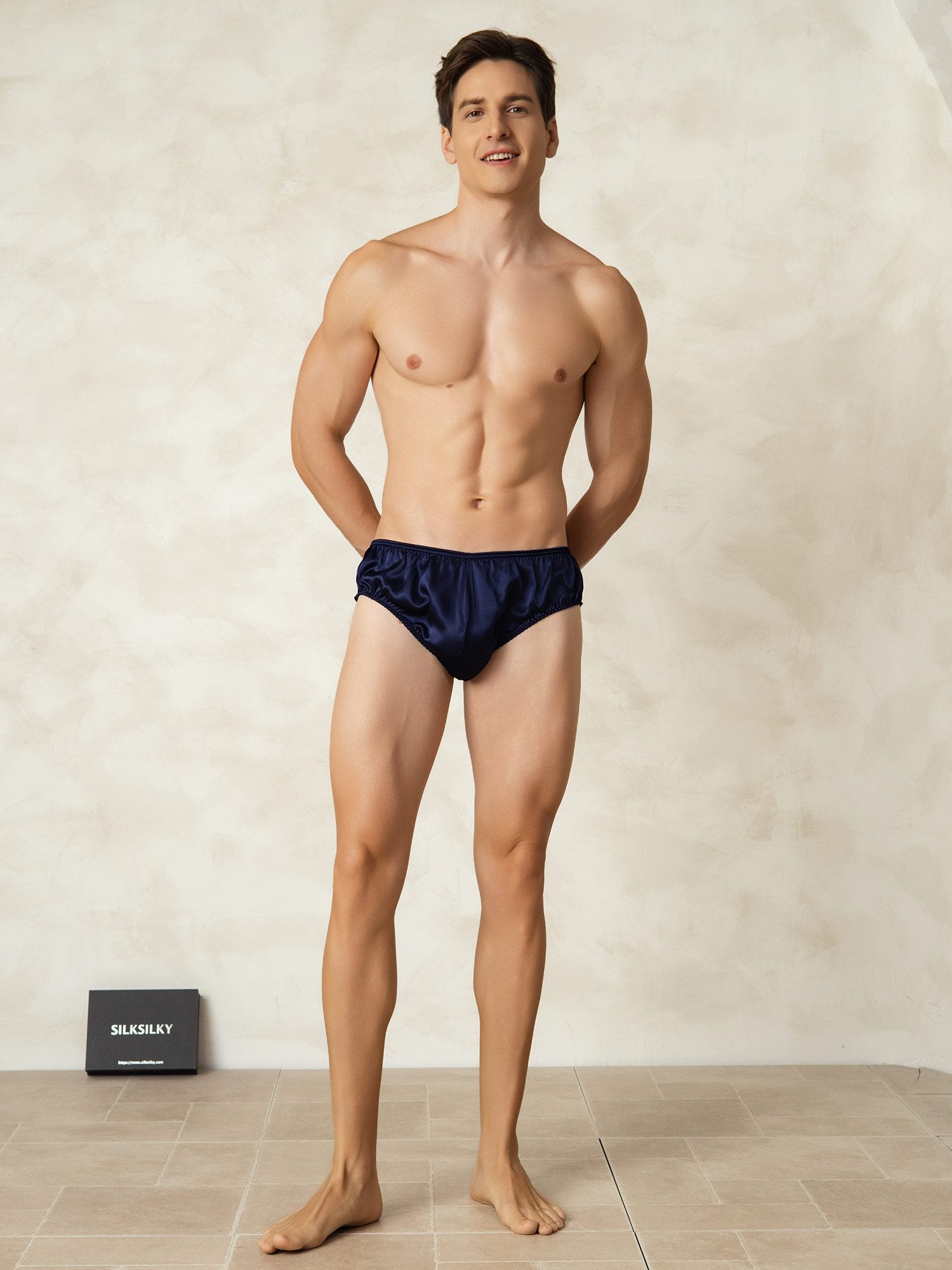 [Donkerblauw] SilkSilky-NL Zijde Mens Underwear 003