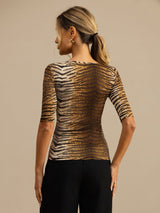 [Tijger] SilkSilky-NL Halve Mouw Diepe Ronde Hals Dames T-Shirt 002