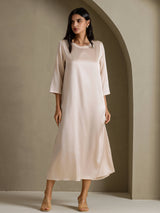[Beige] SilkSilky-NL 3/4 Sleeve Round Neck Jurk 006