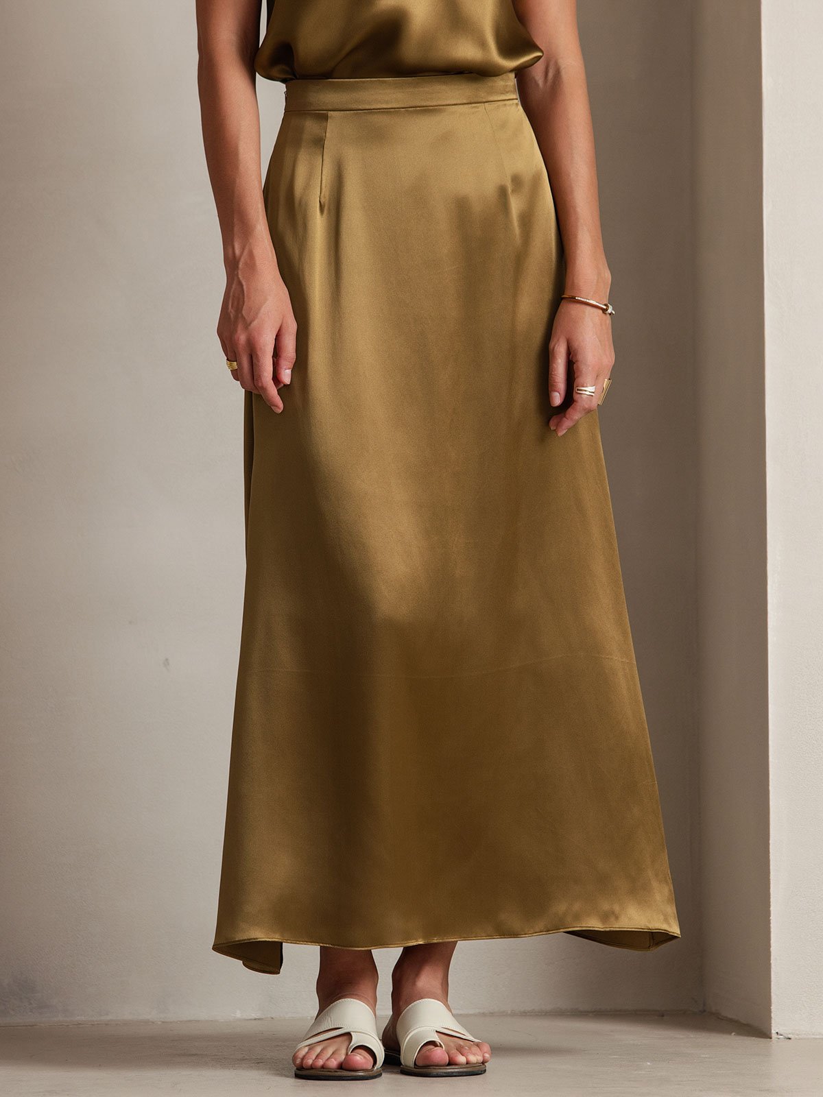 [Bruin] SilkSilky-NL 19Momme Zijde Skirt 001