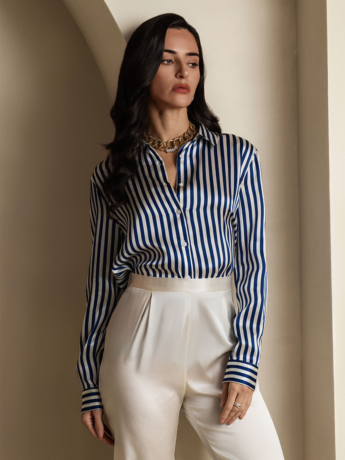 [Blauw] SilkSilky-NL Zijde Kraag Dames Blouse 004