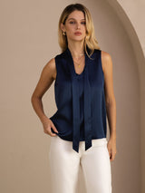 [Donkerblauw] SilkSilky-NL Sleeveless Tie Neck Cami-Top 003