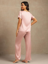 [Perzikhuid] SilkSilky-NL 19Momme Korte Mouw Dames Pyjama Set 002