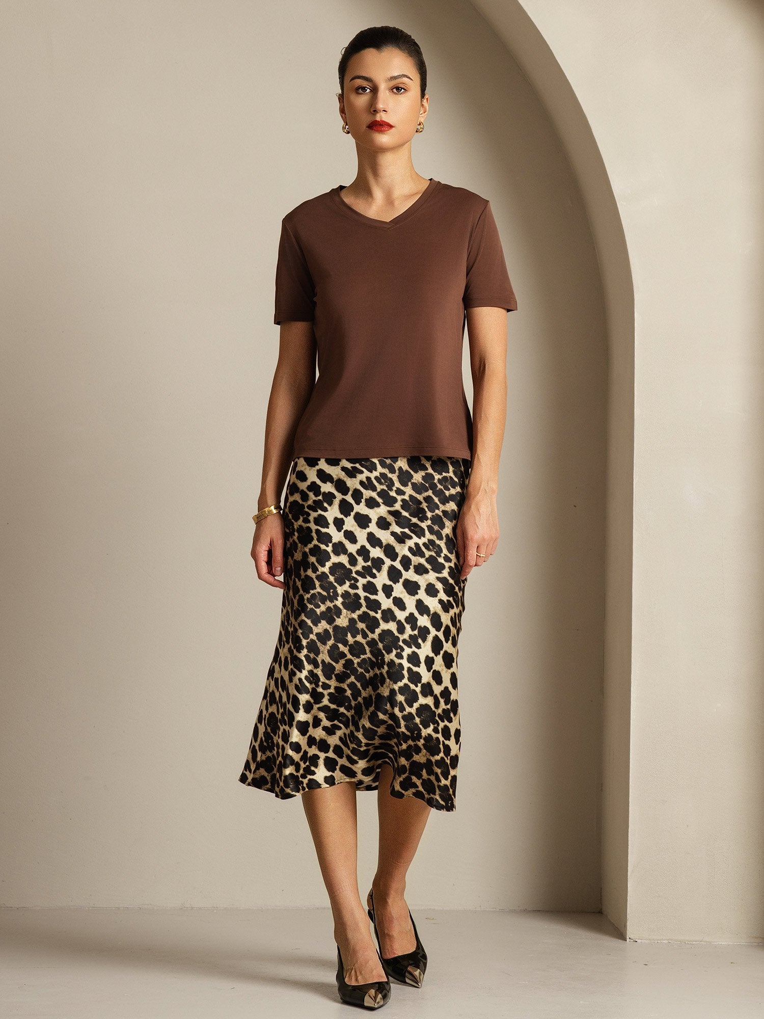 [Koffie] SilkSilky-NL Zijde Womens T-Shirt 008