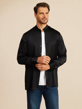 [Zwart] SilkSilky-NL Long Sleeve Stand Collar Heren Shirt 004