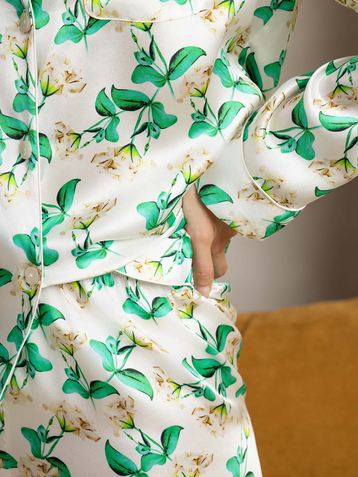 [Groene Bloemen] SilkSilky-NL Womens Pajamas 008