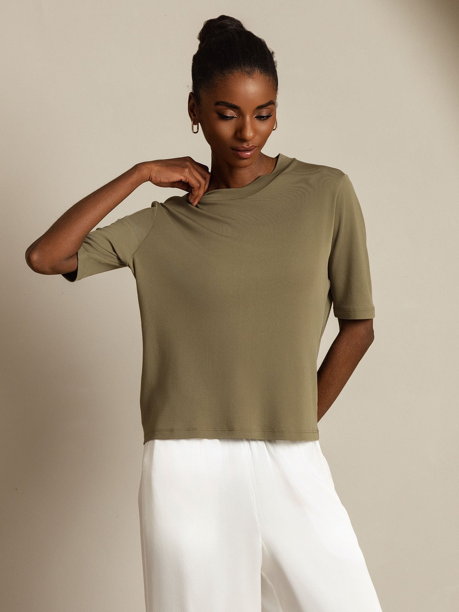 [Gebrande Olijf] SilkSilky-NL Zijde Ronde Hals Dames T-Shirt 008
