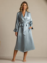[Grijsachtig Blauw] SilkSilky-NL Zijde Kraag Dames Kamerjas 001,