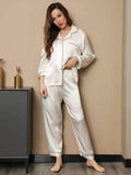 SilkSilky NL Pure Silk Lange Mouw Revers Dames Pyjama Set Wit 003