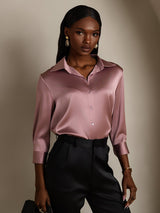 [Bleek Mauve] SilkSilky-NL 3/4 Sleeve Lapel Collar Dames Blouse 001