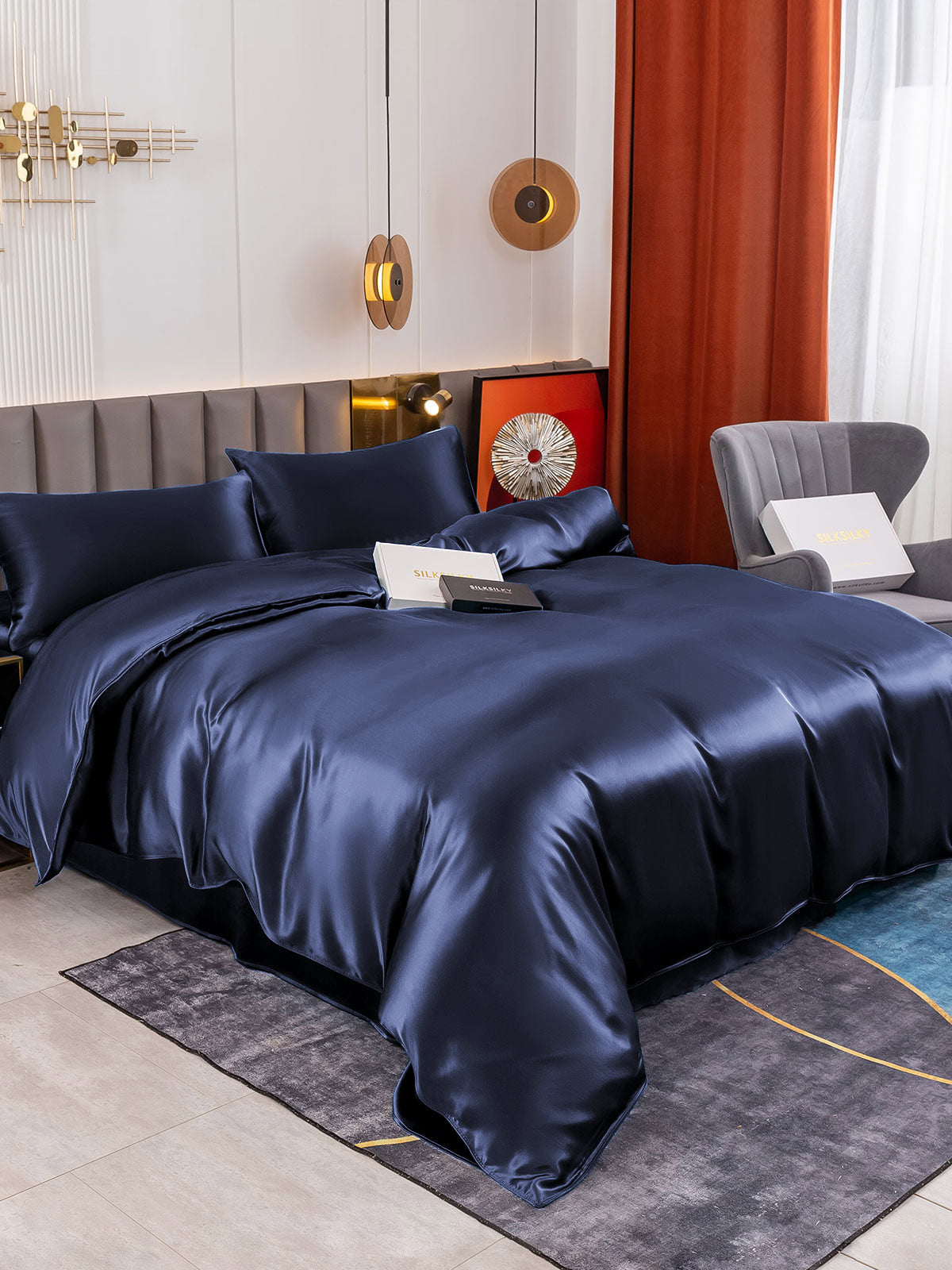 SilkSilky NL 19Momme Pure Silk Bedding Set Donkerblauw 003