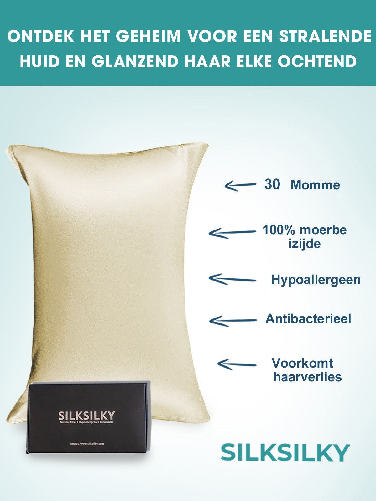 SilkSilky NL 30Momme Pure Silk Pillowcase Ivoor 003