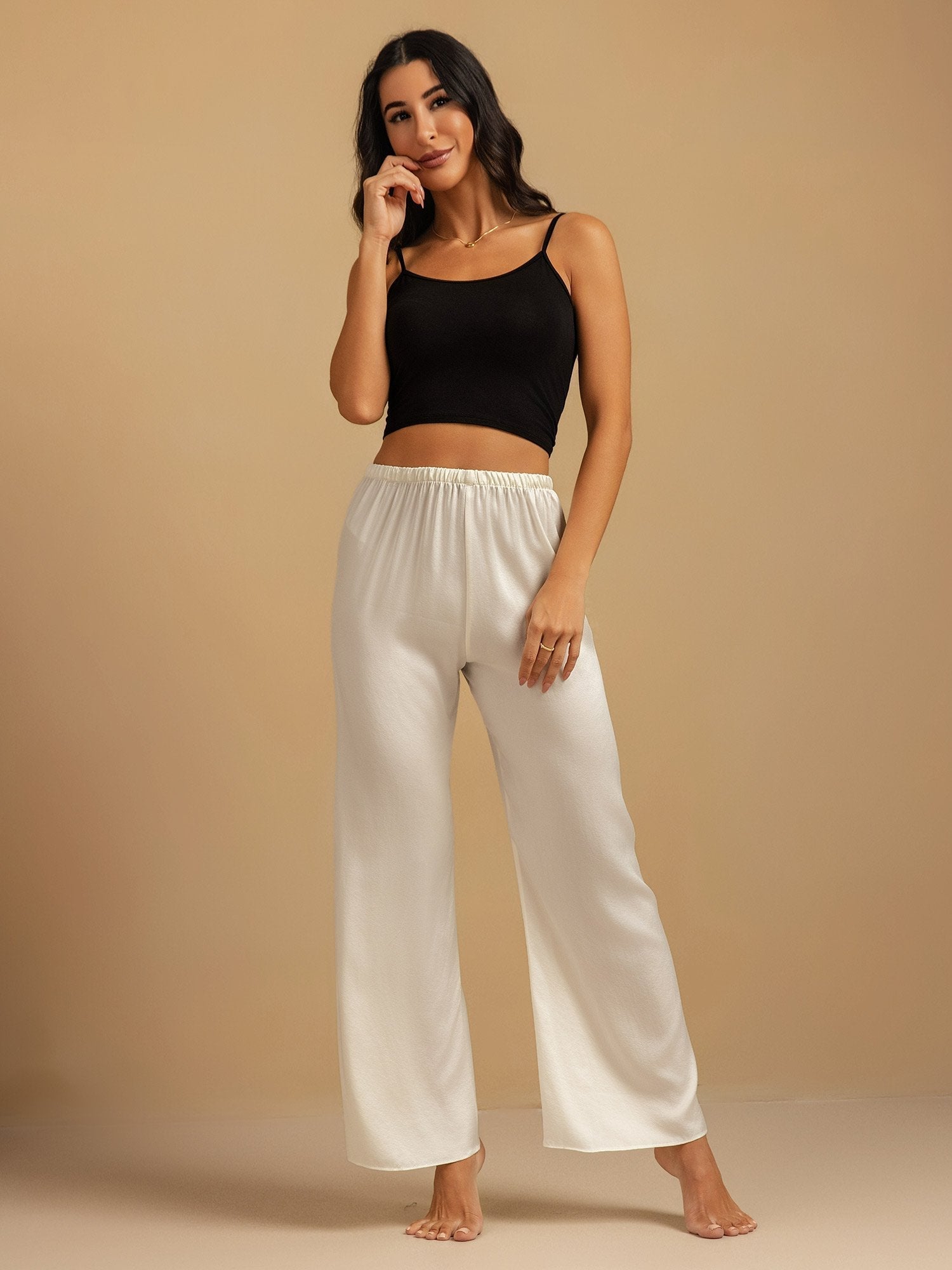 [Wit] SilkSilky-NL 19Momme Zijde Womens Sleep Bottoms 005,