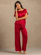 [Wijn] SilkSilky-NL 19Momme Korte Mouw Dames Pyjama Set 006