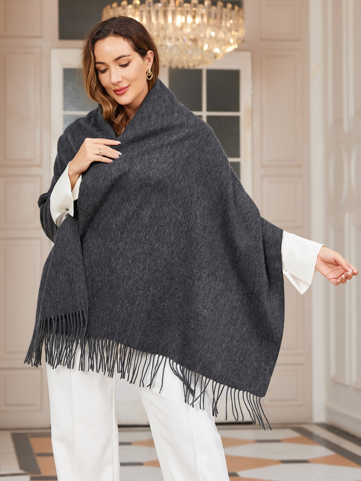 [Donkergrijs] SilkSilky-NL Wol Scarf 001