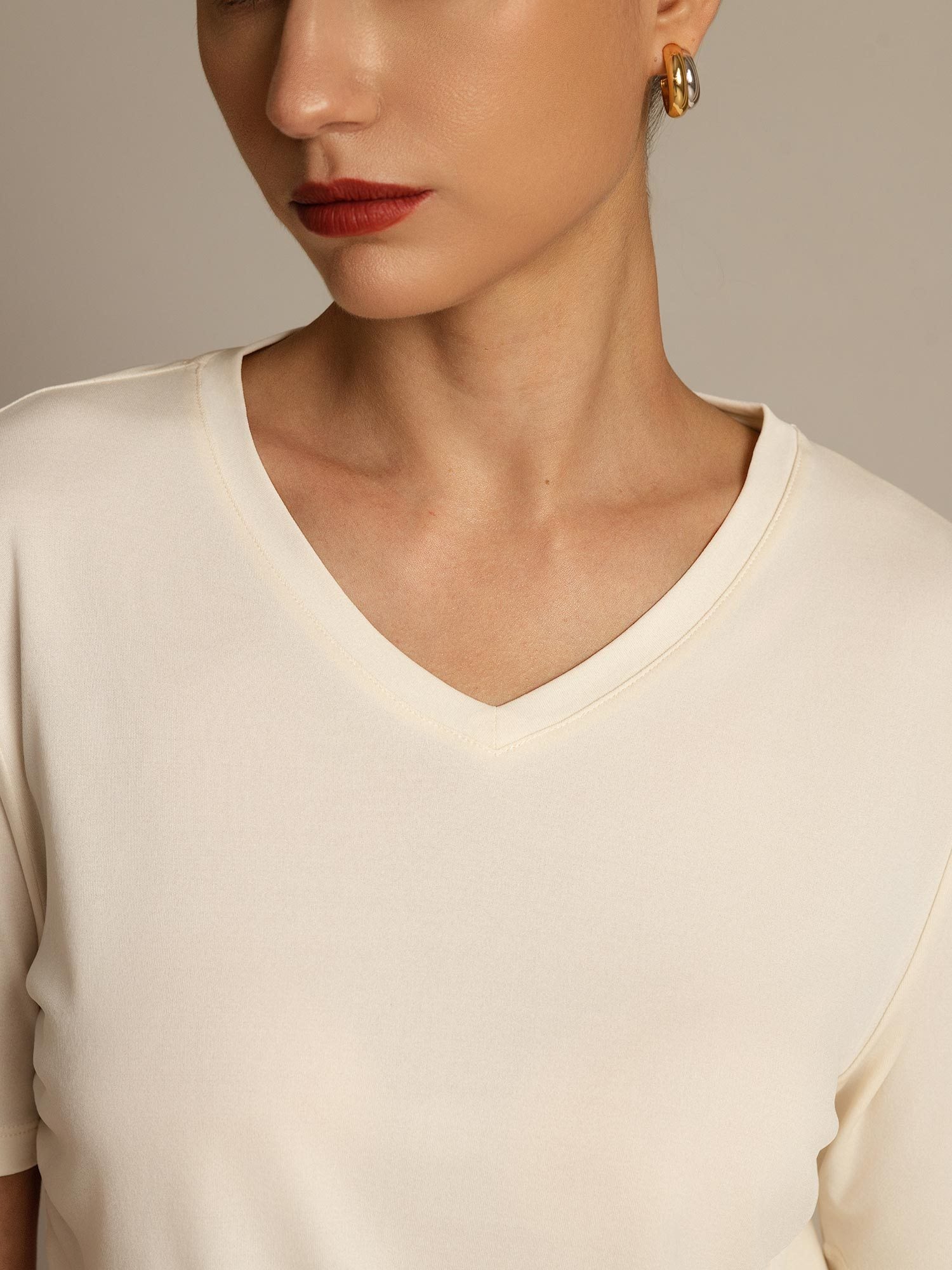 [Beige] SilkSilky-NL Zijde Womens T-Shirt 003