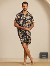[Zwarte Draak] SilkSilky-NL Short Sleeve Notch Collar Heren Pyjama Set 007