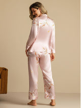 [Roze] SilkSilky-NL Long Sleeve Lapel Collar Dames Pyjama Set 002