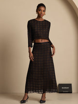 [Zwart] SilkSilky-NL Zuivere Zijde Lange Mouw Ronde Hals Women''s Outfit Sets 003
