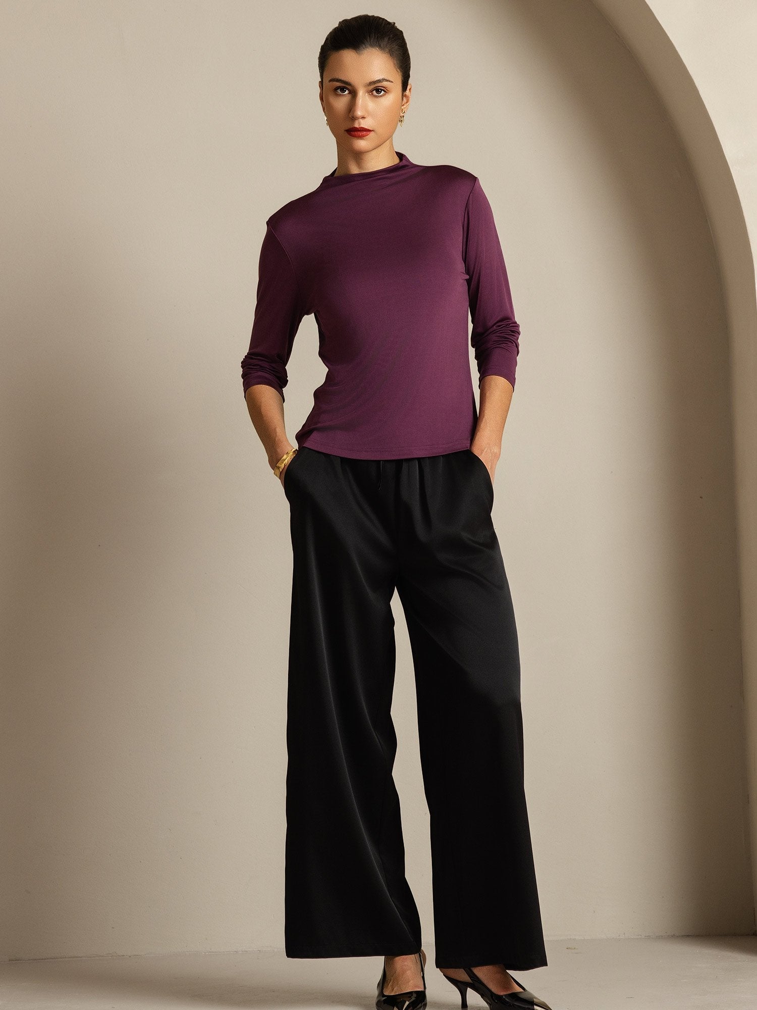 [Paars] SilkSilky-NL Zijde Womens T-Shirt 005