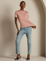 [Roze] SilkSilky-NL 100% Silk Jersey Short Sleeve Mock Neck Dames T-Shirt 004