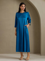 [Koningsblauw] SilkSilky-NL 3/4 Sleeve Round Neck Jurk 001