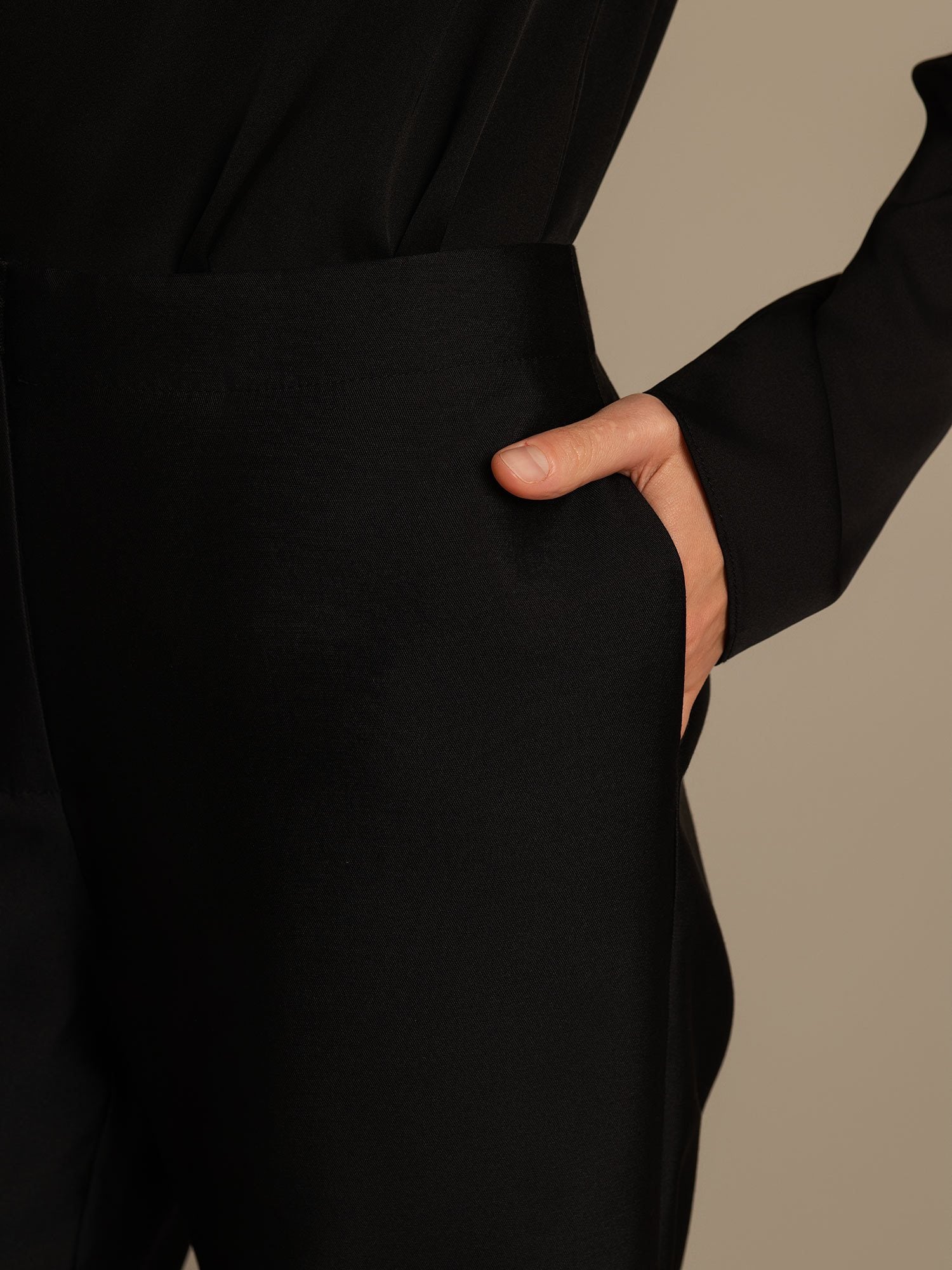 [Zwart] SilkSilky-NL 32Momme Silk-Wool Blend Womens Pants 004,