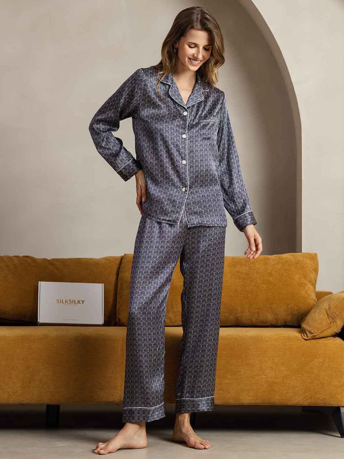 [Marine Ginkgo] SilkSilky-NL Womens Pajamas 005