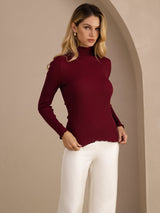 [Wijn] SilkSilky-NL Long Sleeve Turtle Neck Dames T-Shirt 003