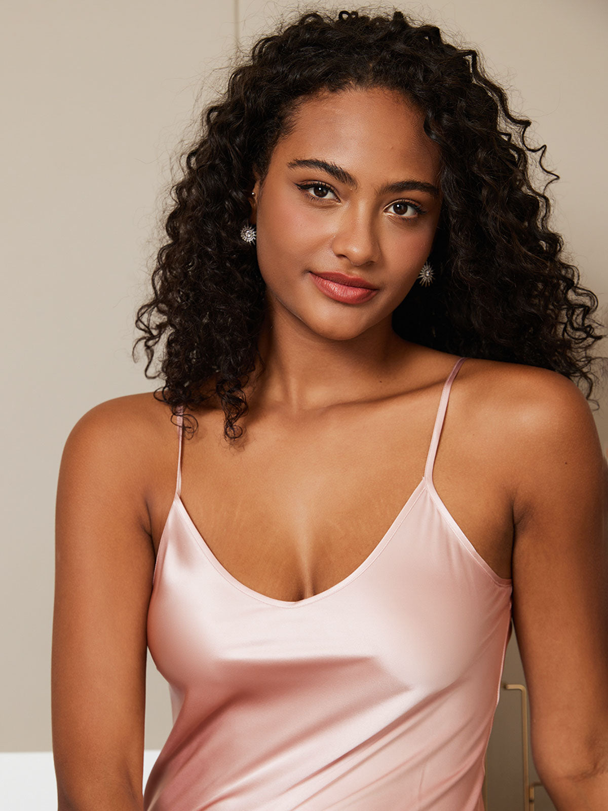 [Roze] SilkSilky-NL Spaghetti Bandjes V Hals Nachthemd 006