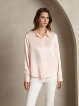 [Lichtroze] SilkSilky-NL Long Sleeve Lapel Collar Dames Blouse 001