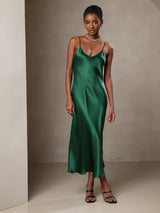 [Groen] SilkSilky-NL Spaghetti Strap V Neck Jurk 001