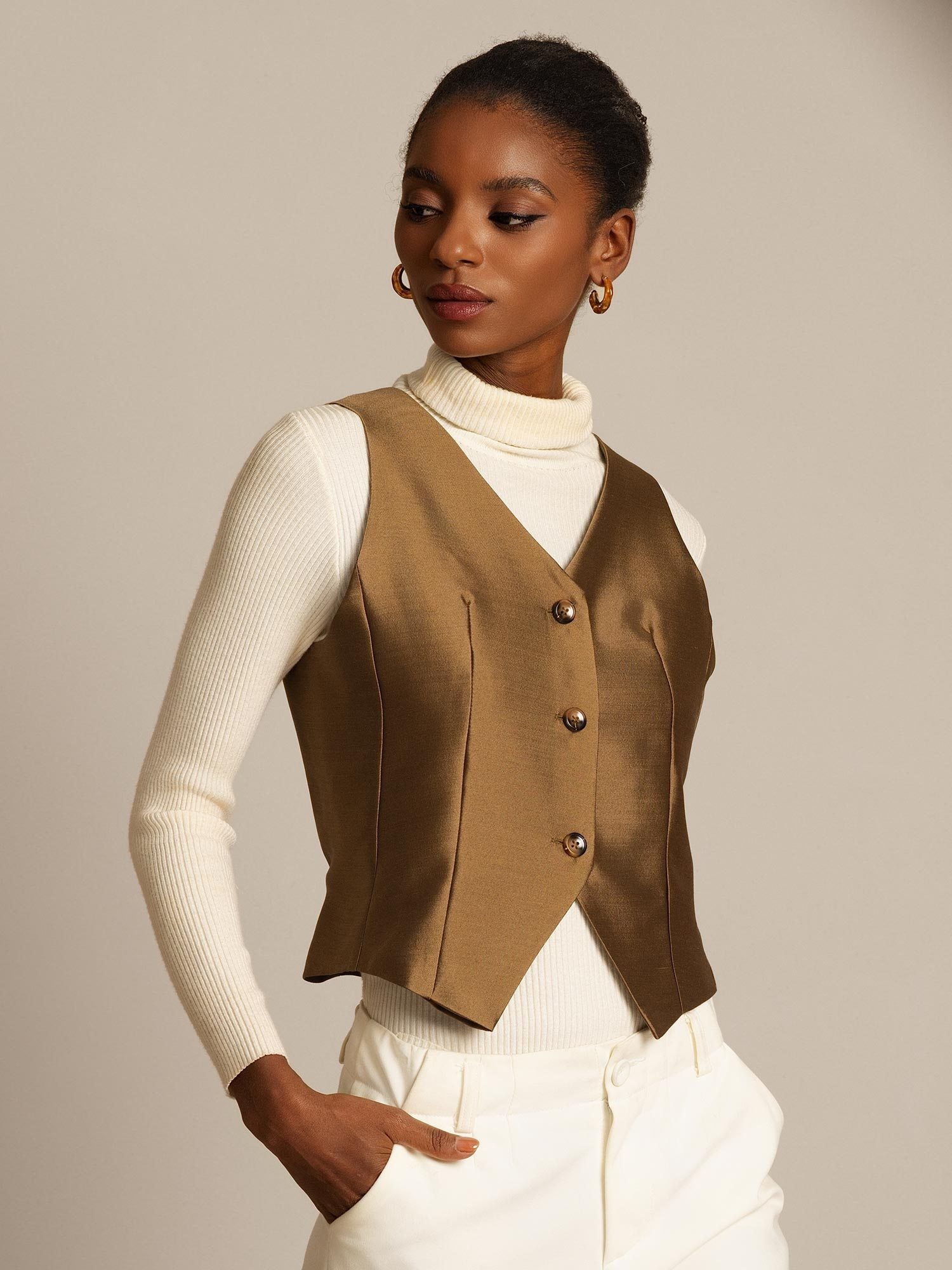 [Brons] SilkSilky-NL 32Momme Silk-Wool Blend Womens Vest 003