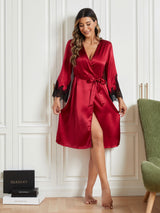 [Donkerrood] SilkSilky-NL Pure Silk 3/4 Mouw Womens Robe 005