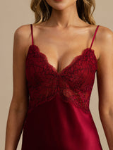 [Wijn] SilkSilky-NL Spaghetti Strap Deep V Neck Nachthemd 004